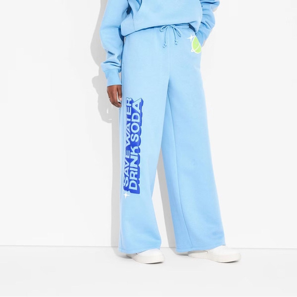 Poppi Future of Soda Wide Leg Graphic Sweatpants in Blue